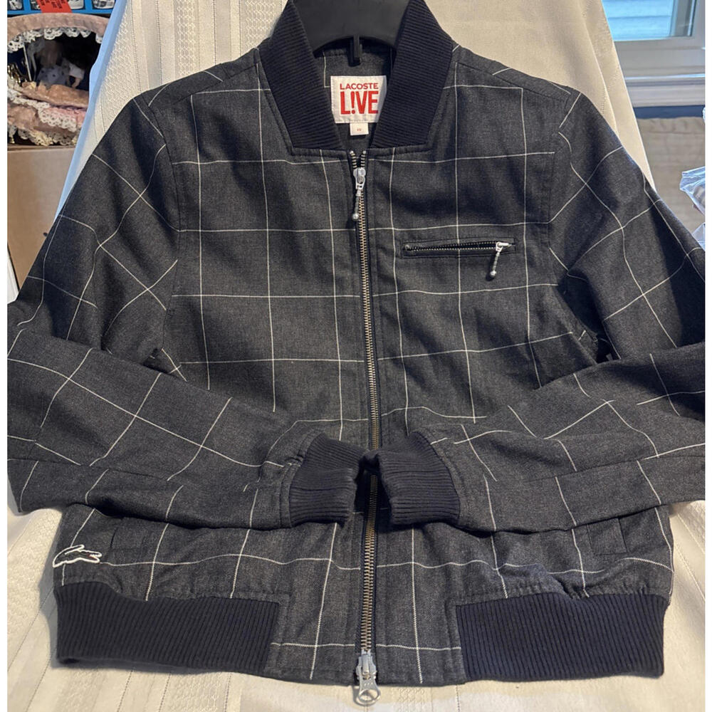 Lacoste Live Jacket Zip-Up Blouson Charcoal Square Pattern Size XS